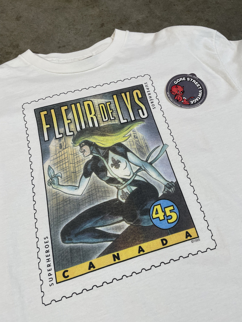 Vintage 90s Roots Fleur De Lys Quebec Stamp Tee XL 24x31